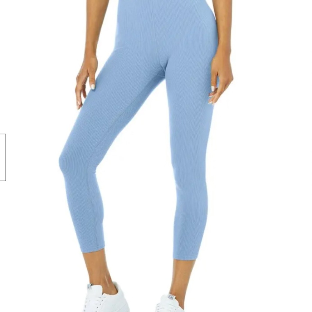 ALO Ribbed High-Waist 7/8 Blissful Leggings (Blue Skies)